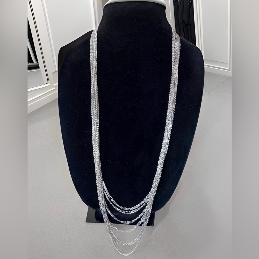 Silver Multi-Strand Layered Cable Chain Opera Necklace